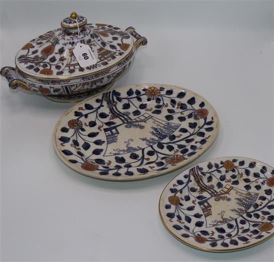 A Mintons forty three piece stone china part dinner service, late 19th century, tureen and cover 33cm